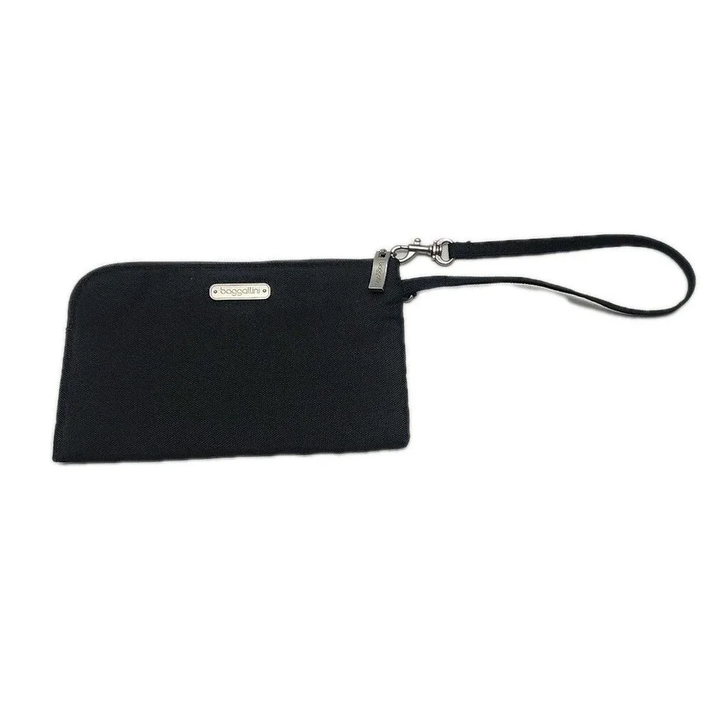 Baggallini Wristlet Wallet Card Slots RFID Nylon Black Flat Zip Small 7.5